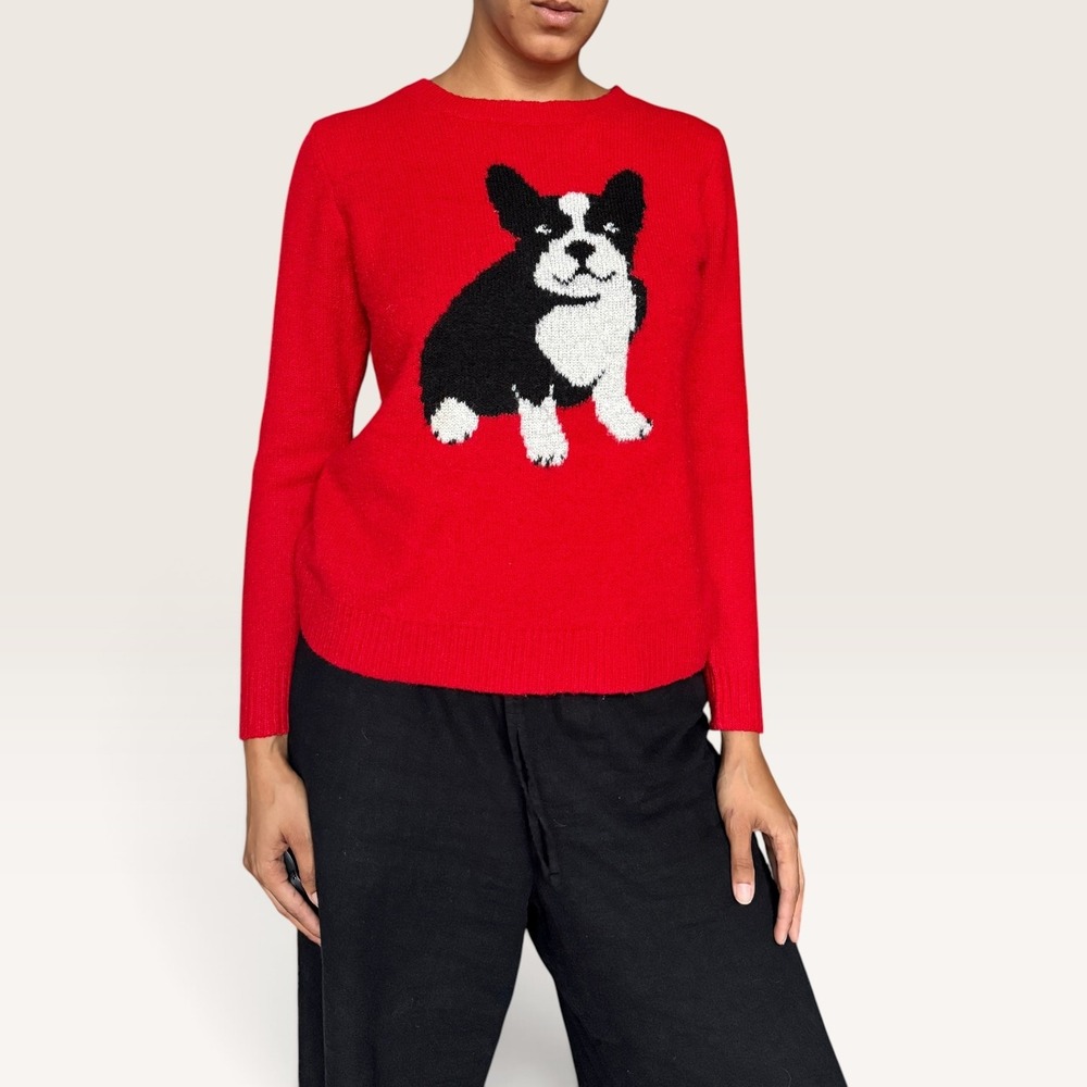 Cupcakes and Cashmere Red French Bulldog Crewneck Fall Sweater Sm Teacher Style